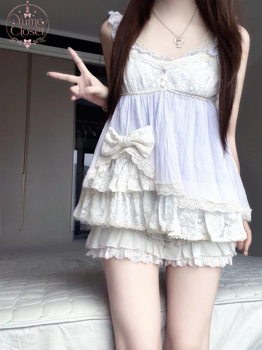 Lace Trim Cami - Coquette Ryousangata Dollcore Set 2 Pezzi